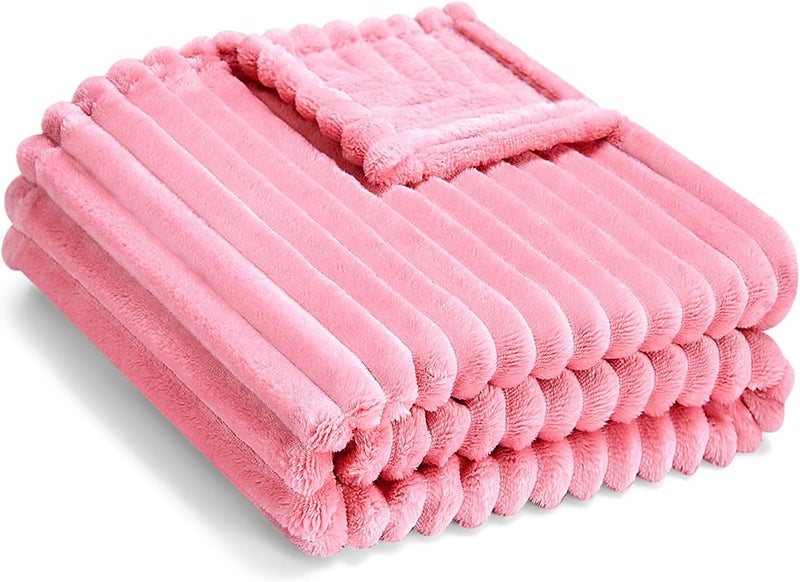 Eonkasp Soft Fleece Baby Blanket Ultra Cozy Pink Baby Blankets for Girls Warm and Lightweight Infant Toddler Newborn Receiving Gift with Reversible Stripes for Crib Stroller, 30x40 Inch, Dark Pink - Image 1